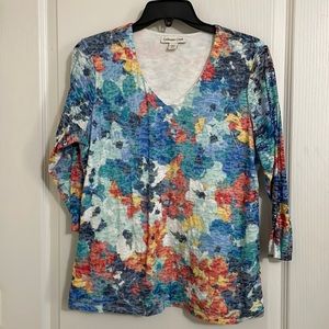 Coldwater Creek Women’s Medium Floral 3/4 Sleeve Top
